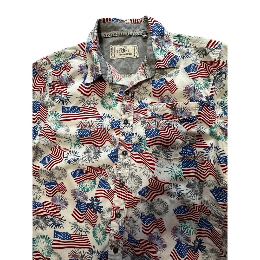 Lot of 3 Boys Shirts Button Up  Preppy Sz M 10-12 Flags Patriotic USA Summer - Picture 4 of 13
